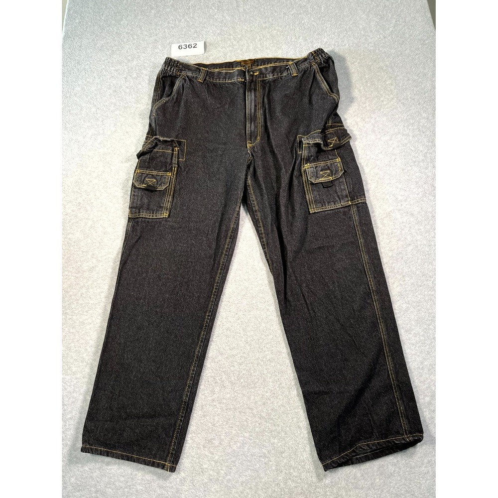 Boulder Creek Cargo Jeans Mens 44x38 Black Denim Cotton Drak Wash Wide Leg